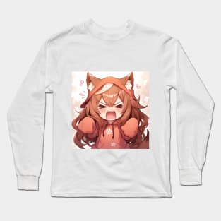 chibi girl wear fox hoodie Long Sleeve T-Shirt